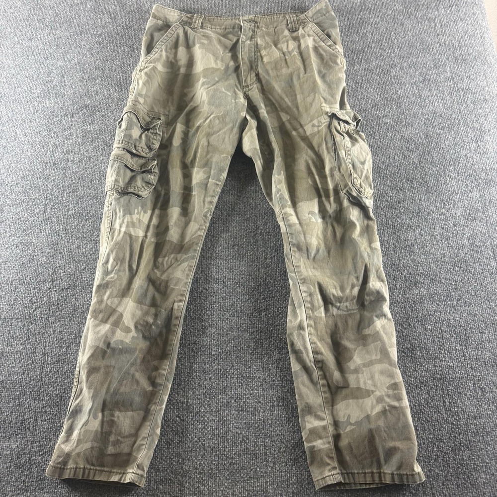 Wrangler Cargo Pants Mens 36x32 Green Camo Regular Taper Canvas Pockets Army